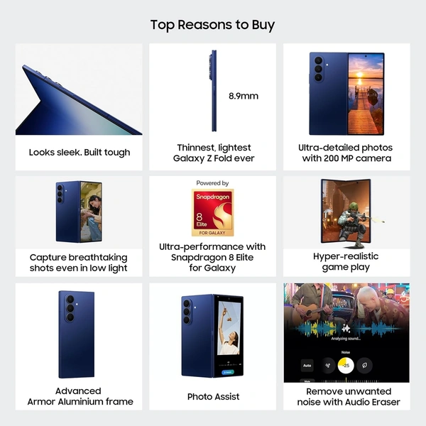 Samsung Galaxy Z Fold7 5G Mobile with Galaxy AI (Blue Shadow, 12GB RAM, 256GB Storage) - Blue Violet, 12GB-256GB