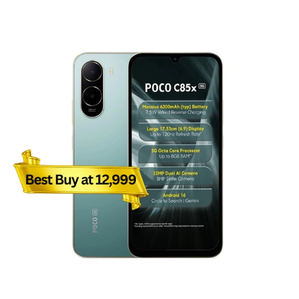 POCO C85X 5G Smartphone, Emerald Green, 4GB RAM, 64GB Storage - Emerald Green, 4-64GB