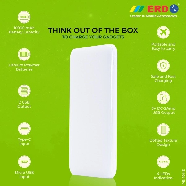 ERD PB-10KE 10000 mAh Power Bank (Fast Charging) - white