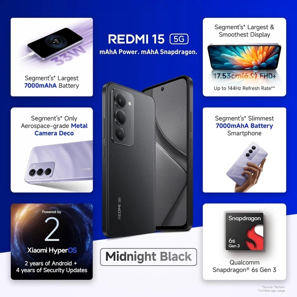 Redmi 15 5G (Sandy Purple 6GB + 128GB) - Sandy Purple, 6GB-128GB