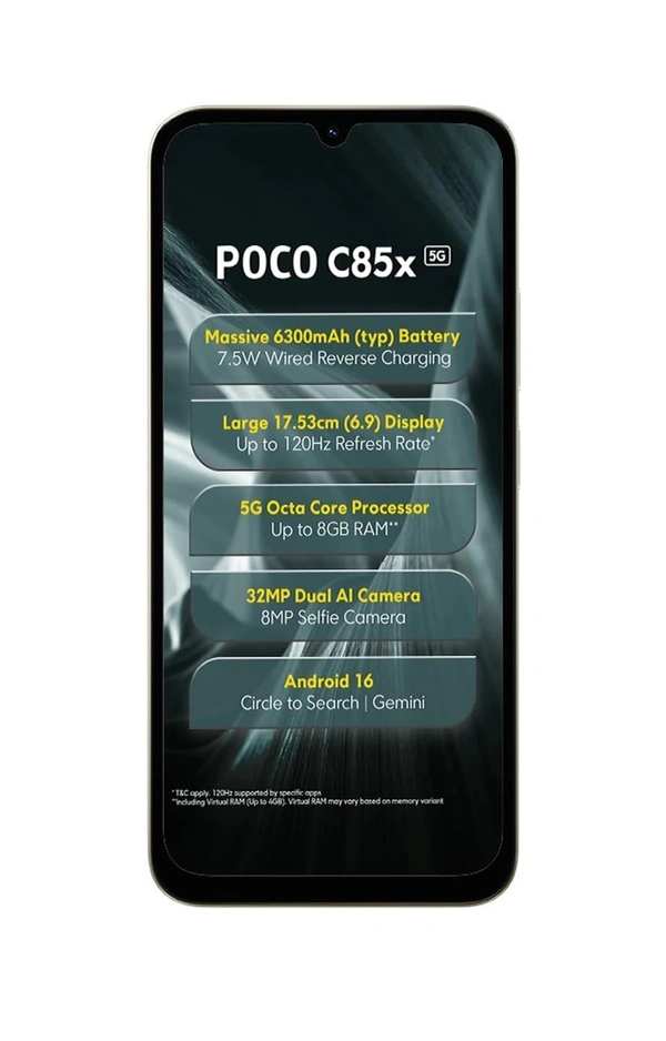 POCO C85X 5G Smartphone, Emerald Green, 4GB RAM, 128GB Storage - Emerald Green, 4GB-128GB