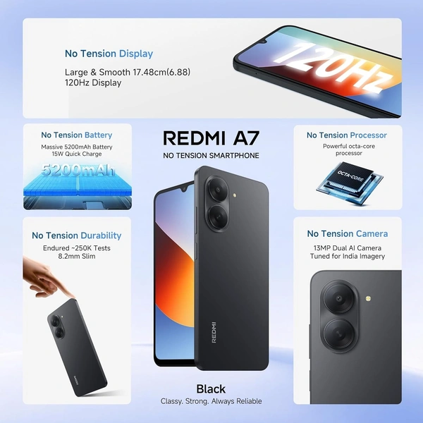 REDMI A7 4G (sky blue, 3 GB RAM, 64GB Storage) - sky blue, 3GB-64GB