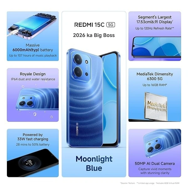 REDMI 15C 5G Moonlight Blue 4GB + 128GB | Royale Design - Moonlight Blue, 4GB-128GB