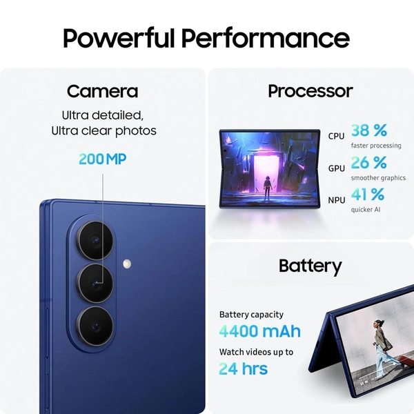 Samsung Galaxy Z Fold7 5G Mobile with Galaxy AI (Blue Shadow, 12GB RAM, 256GB Storage) - Blue Violet, 12GB-256GB