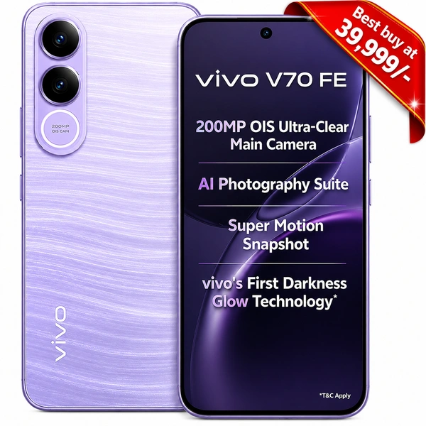vivo V70 FE 5G (Northern Lights Purple, 8GB RAM, 128GB Storage) - Northern Lights Purple, 12GB-256GB