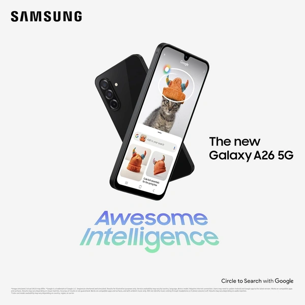 Samsung Galaxy A26 5G (Awesome Black, 8GB, 256GB) | Awesome Intelligence: Circle to Search, Intelligent Editing | Awesome 50MP Triple Camera | IP67 - Black, 8GB-256GB