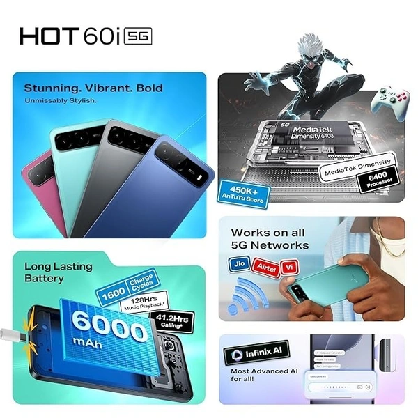 Infinix HOT 60i 5G (black, 4GB RAM, 128GB Storage)  - Black, 4GB-128GB