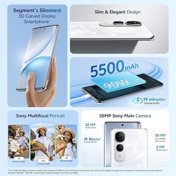 Vivo Y400 Pro 5G (Freestyle White, 8GB RAM, 256GB Storage) - Freestyle White, 8GB-256GB