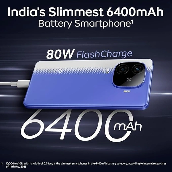 iQOO Neo 10R 5G (Raging Blue, 8GB RAM, 128GB Storage) | Snapdragon 8s Gen 3 Processor | India's Slimmest 6400mAh Battery Smartphone | Segment's Most Stable 90FPS for 5 Hours - Raging Blue, 8GB+128GB