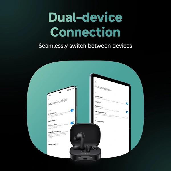 Redmi Buds 6, Dual Driver TWS in Ear Earbuds, 49dB Hybrid Active Noise Cancellation, Spatial Audio, Dual Device Connection, Quad Mic AI ENC, 42 Hrs Playtime, Custom EQ, Wireless Earbuds (Black) - Black, Redmi Buds 6, Dual Driver TWS in Ear Earbuds