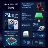 Redmi 14C 5G (Stardust Purple, 6GB RAM, 128GB Storage) | Superfast 4nm Snapdragon 4 Gen 2 | 120Hz 17.47cm (6.88”) Display | 5160mAh Battery | 50MP Dual Camera | Premium Starlight Design - Purple, 6+128