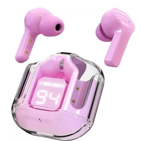 UltraPods Transparent Charging Case Bluetooth Earbuds - Multi-Color, High-Fidelity Sound, Comfort Fit, Long Battery Life - Perfect for On-The-Go Audio! (Pink) - Pink