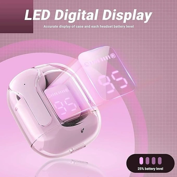 UltraPods Transparent Charging Case Bluetooth Earbuds - Multi-Color, High-Fidelity Sound, Comfort Fit, Long Battery Life - Perfect for On-The-Go Audio! (Pink) - Pink
