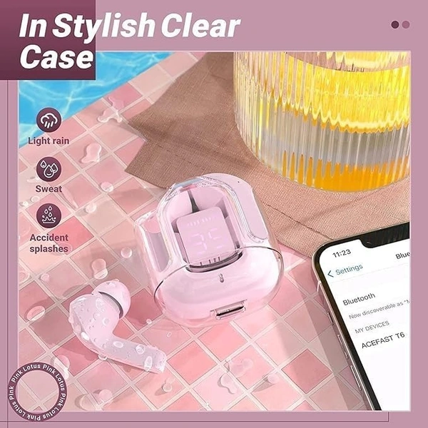 UltraPods Transparent Charging Case Bluetooth Earbuds - Multi-Color, High-Fidelity Sound, Comfort Fit, Long Battery Life - Perfect for On-The-Go Audio! (Pink) - Pink