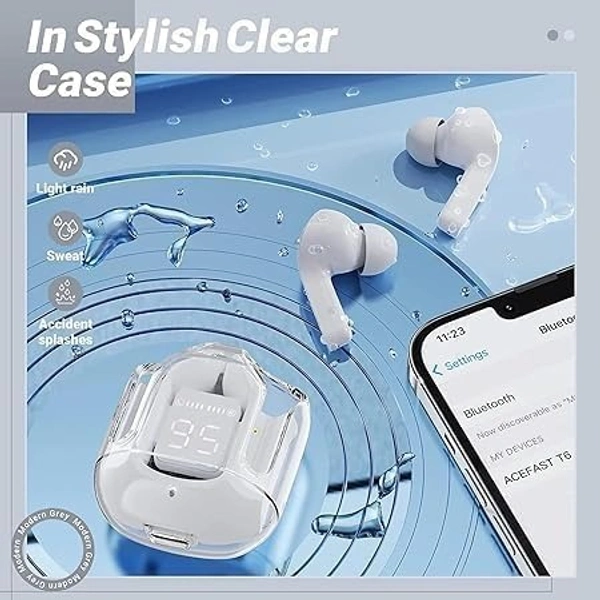 UltraPods Transparent Charging Case Bluetooth Earbuds - Multi-Color, High-Fidelity Sound, Comfort Fit, Long Battery Life - Perfect for On-The-Go Audio! (White) - White