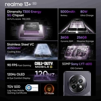 realme 13+ 5G (Dark Purple, 8GB RAM, 128GB Storage)  - Purple, 8+128