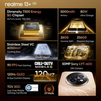 realme 13+ 5G (Victory Gold, 8GB RAM, 256GB Storage) - Golden, 8+256