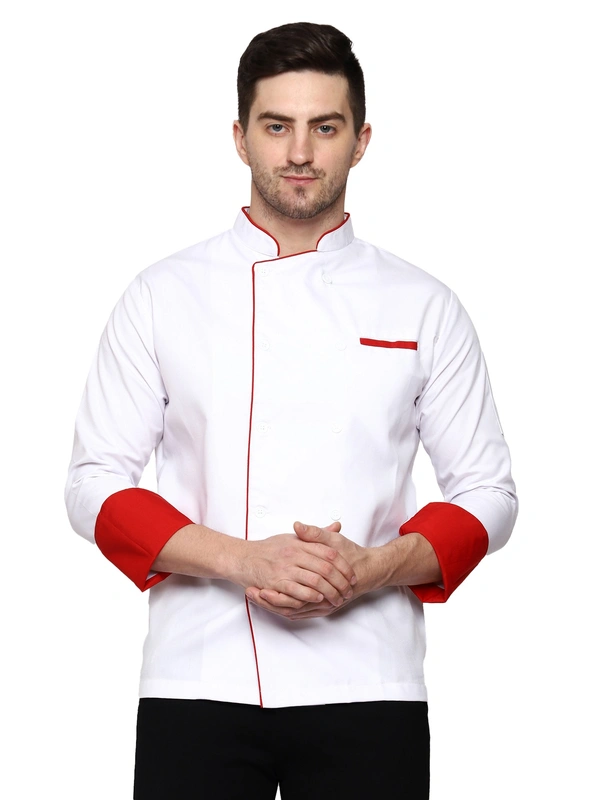 White Chef Coat(Red Piping) - S