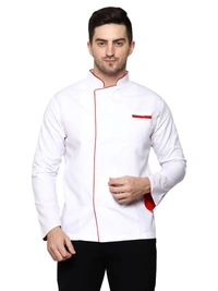 White Chef Coat(Red Piping) - S