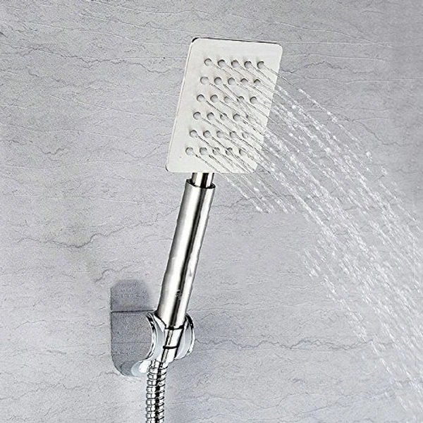 A.M Stainless Steel Ultra Slim Hand Shower With 1.5 Meter Flexible Tube And Wall Hook ( Tube Inner Nut Brass & Outer Body SS-304 Grade ) (HAND SHOWER WITH 1,5 METER TUBE AND HOOK) - square