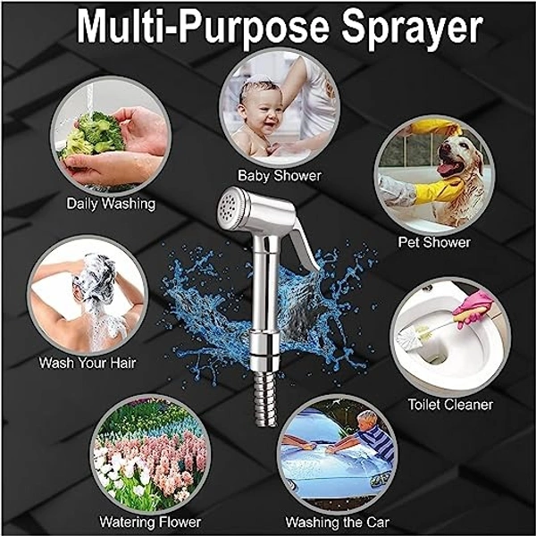 vicent Brass Health Faucet with Stainless Steel 304 Grade 1.5 Meter Flexible Chain Tube and ABS Wall Hook (Jet Spray for Toilet)