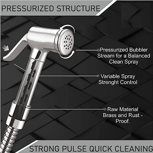 vicent Brass Health Faucet with Stainless Steel 304 Grade 1.5 Meter Flexible Chain Tube and ABS Wall Hook (Jet Spray for Toilet)