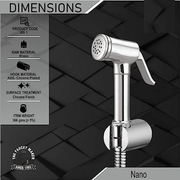 vicent Brass Health Faucet with Stainless Steel 304 Grade 1.5 Meter Flexible Chain Tube and ABS Wall Hook (Jet Spray for Toilet)