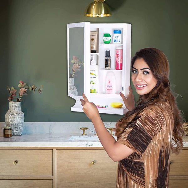 Charlie Rich Look Bathroom Cabinet with Mirror Ivory | Bathroom Shelf | Bathroom Mirrors with Storage | Mirror Cupboard | Basin Cabinet | Mirrors | Wall Mounted Bathroom Cabinet | White - 21x13x5 mm