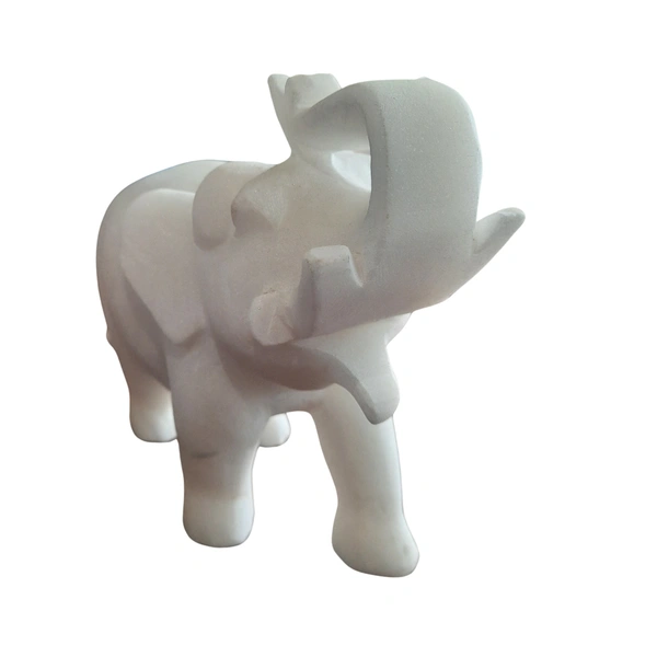 Agra marbles Pair of Two Elephants Handcrafted in Plain White Makrana Marble - Vastu Shastra Inspired Symbol of Wisdom and Strength, Elegant Home Decor Figurines 6 inch - 6 inch