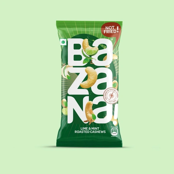 Bazana Roasted Cashews - 12 x Lime & 12 x Mint and Mystic Masala Combo Pack - A Fusion of Flavors to Savor! -