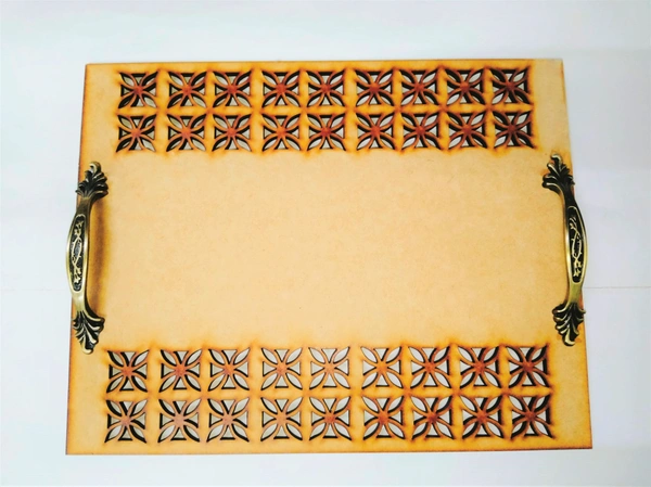 Laser Cutwork Serving Tray with brass handle -1