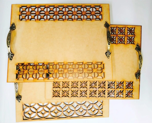Laser Cutwork Serving Tray with brass handle -1