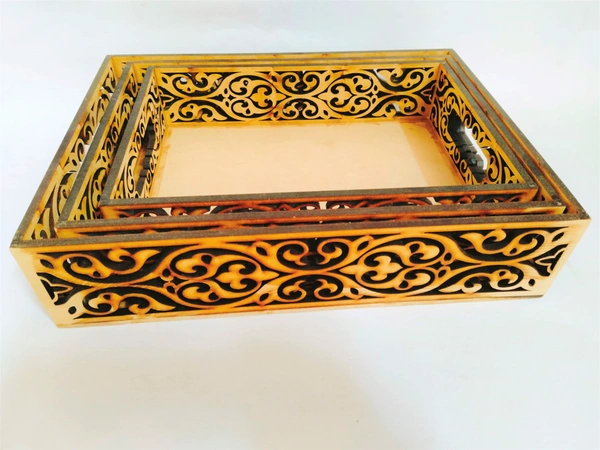 Laser Cutwork Serving Tray - Floral Design