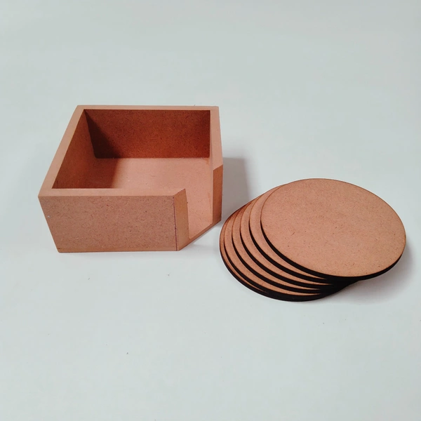 Round Coaster Set With Box Stand - 6