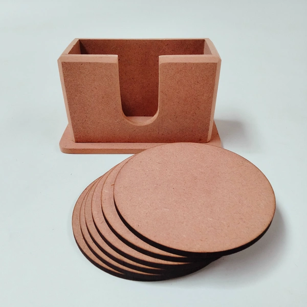 Round Coaster Set With Box Stand - 6