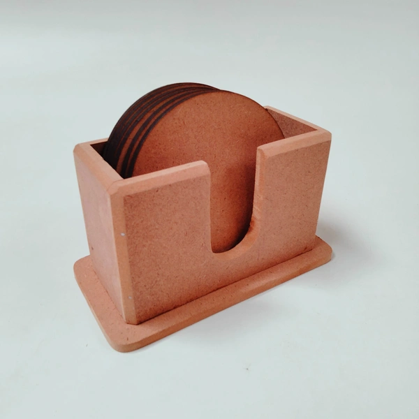 Round Coaster Set With Box Stand - 6