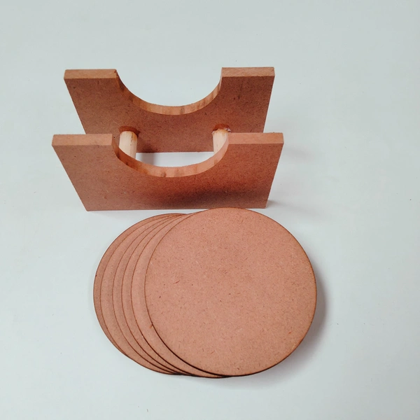 Round Coaster Set With Box Stand - 6