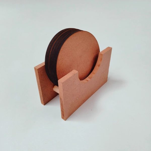 Round Coaster Set With Box Stand - 6