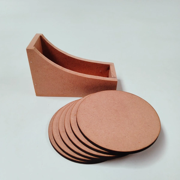 Round Coaster Set With Box Stand - 6