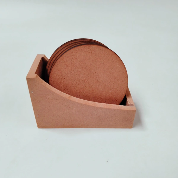 Round Coaster Set With Box Stand - 6