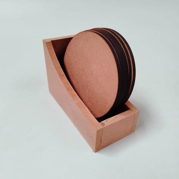 Round Coaster Set With Box Stand - 6