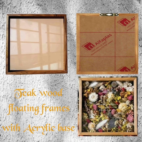 Teak Wood Floating Frames Varmala Preservation Frames - base Acrylic - 12 x 9"