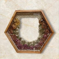 Hexagon Teak Wod Floating / Varamala Wooden Frame - 8" x 8"
