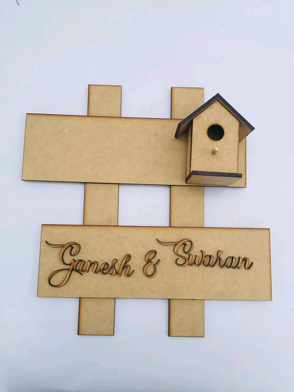 Plank Name Board With Miniature House