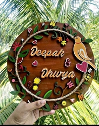 Floral Wreath Double Layer Name Board Couples