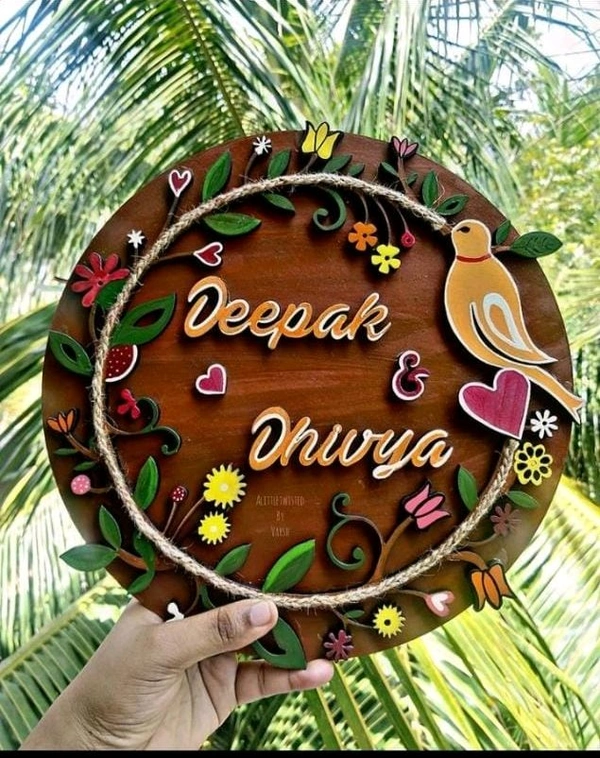 Floral Wreath Double Layer Name Board Couples