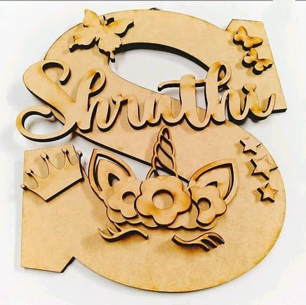 Unicorn Themed Kids Monogram Name Board - 12 Inch