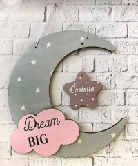 Dream Big Moon Star Theme Kids Name Board