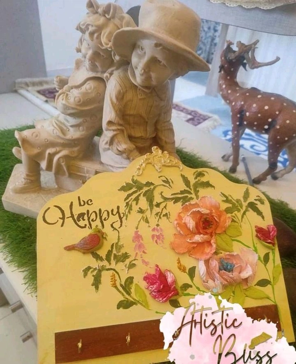 Vintage Key Holder With Brass Hooks - 12 Inch / 10 Inch