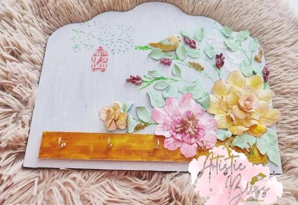 Vintage Key Holder With Brass Hooks - 12 Inch / 10 Inch